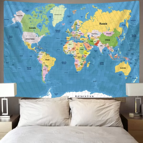 KYKU Small World Map Tapestry World Tapestries Globe Map Tapestry Flags Travel Classroom Decor Earth Decorations Party 