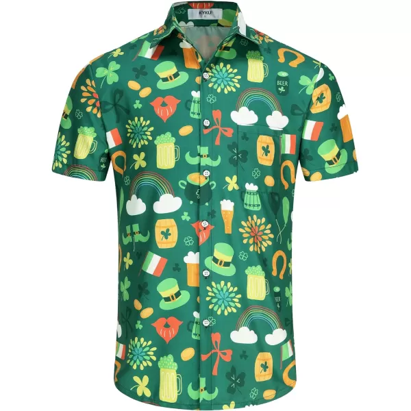 KYKU St Patricks Day Shirt Mens Hawaiian Shirts Short Sleeve Green Button Up Top