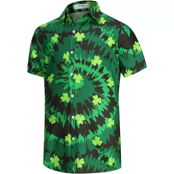KYKU St Patricks Day Shirt Mens Hawaiian Shirts Short Sleeve Green Button Up Top