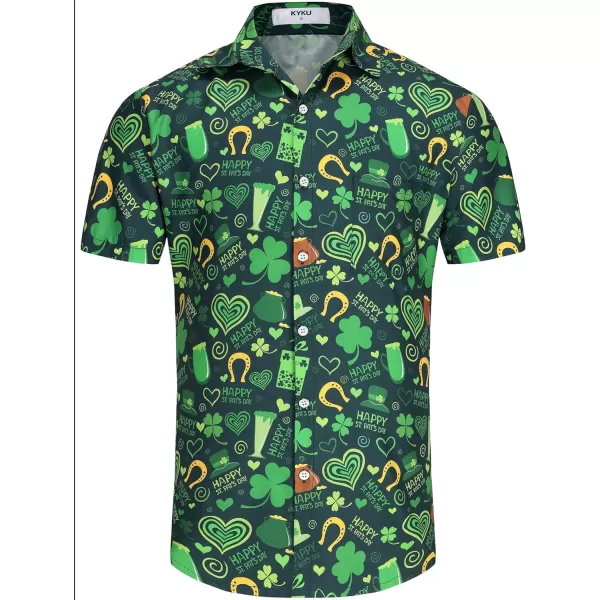 KYKU St Patricks Day Shirt Mens Hawaiian Shirts Short Sleeve Green Button Up Top