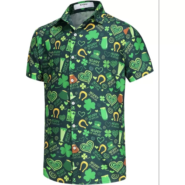 KYKU St Patricks Day Shirt Mens Hawaiian Shirts Short Sleeve Green Button Up Top