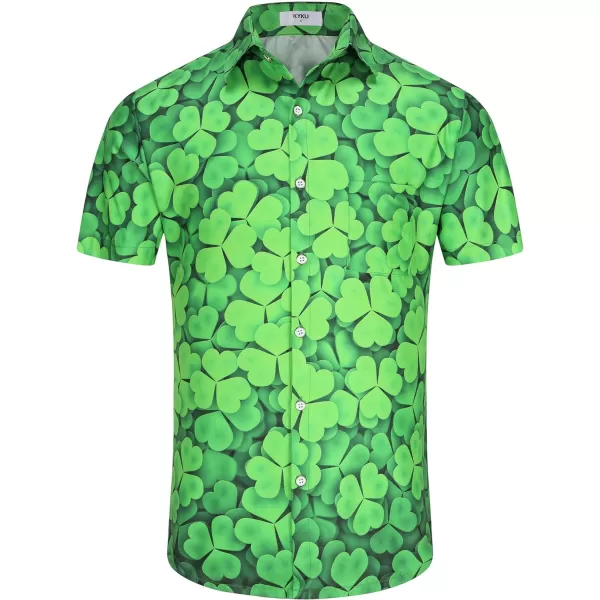 KYKU St Patricks Day Shirt Mens Hawaiian Shirts Short Sleeve Green Button Up Top