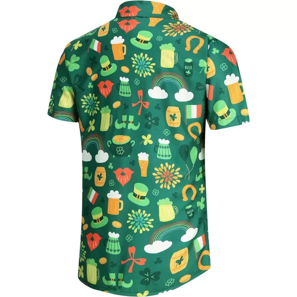 KYKU St Patricks Day Shirt Mens Hawaiian Shirts Short Sleeve Green Button Up Top