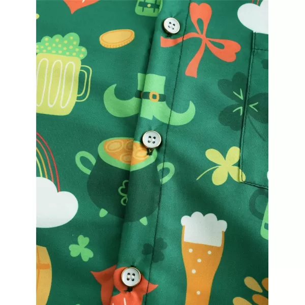 KYKU St Patricks Day Shirt Mens Hawaiian Shirts Short Sleeve Green Button Up Top