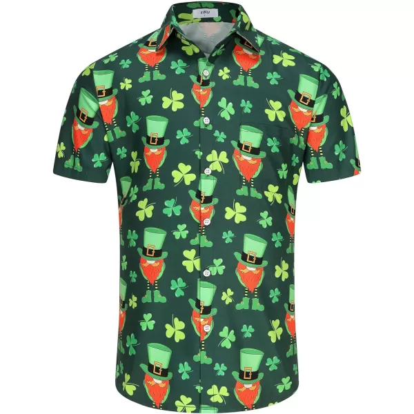 KYKU St Patricks Day Shirt Mens Hawaiian Shirts Short Sleeve Green Button Up Top