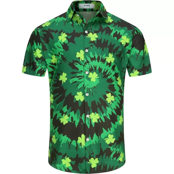 KYKU St Patricks Day Shirt Mens Hawaiian Shirts Short Sleeve Green Button Up Top