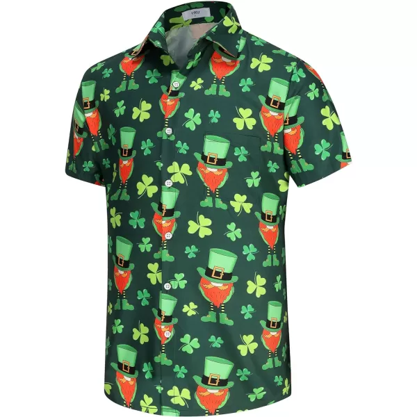 KYKU St Patricks Day Shirt Mens Hawaiian Shirts Short Sleeve Green Button Up Top
