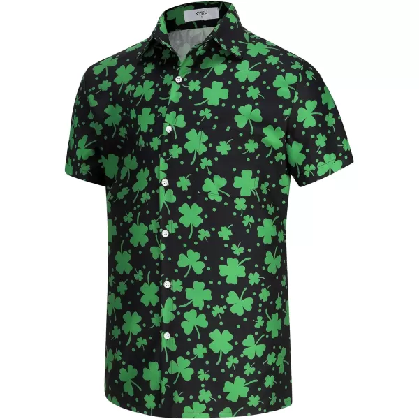 KYKU St Patricks Day Shirt Mens Hawaiian Shirts Short Sleeve Green Button Up Top