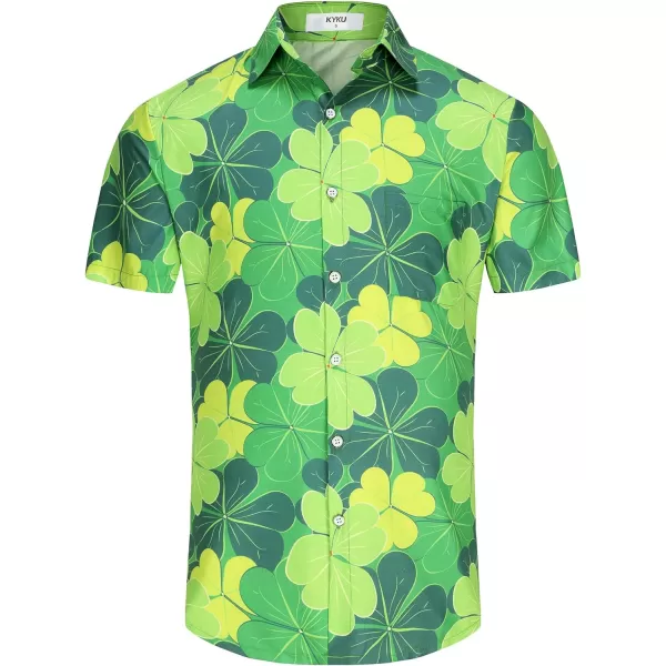 KYKU St Patricks Day Shirt Mens Hawaiian Shirts Short Sleeve Green Button Up Top