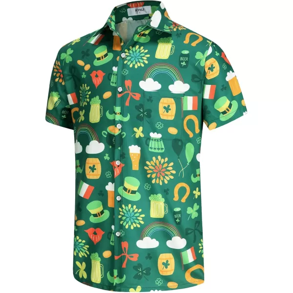 KYKU St Patricks Day Shirt Mens Hawaiian Shirts Short Sleeve Green Button Up Top