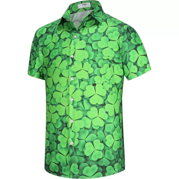 KYKU St Patricks Day Shirt Mens Hawaiian Shirts Short Sleeve Green Button Up Top