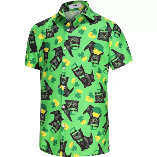 KYKU St Patricks Day Shirt Mens Hawaiian Shirts Short Sleeve Green Button Up Top
