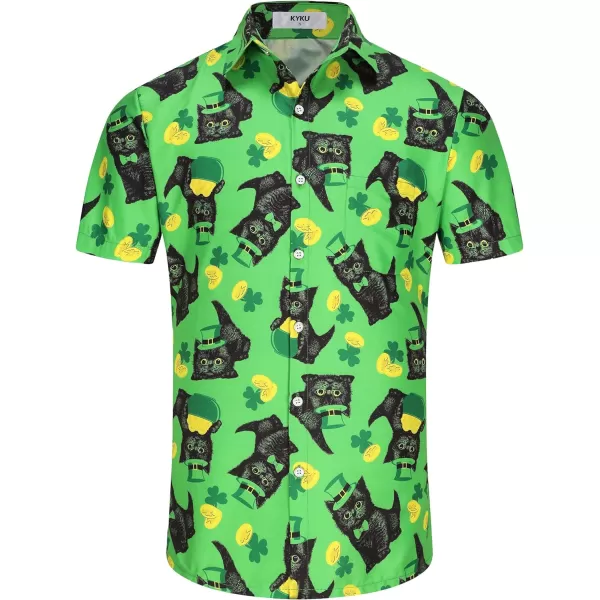 KYKU St Patricks Day Shirt Mens Hawaiian Shirts Short Sleeve Green Button Up Top
