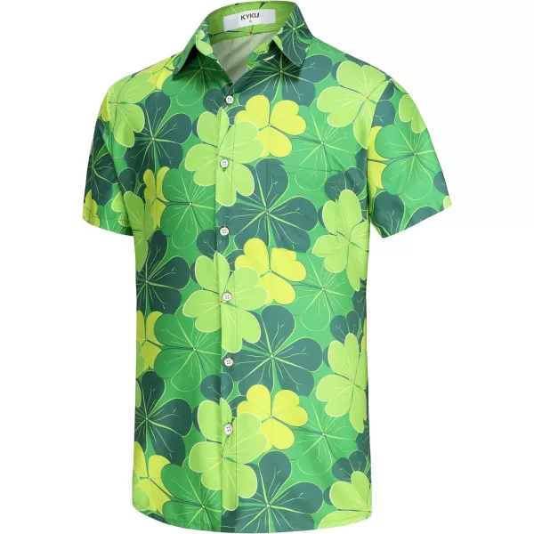 KYKU St Patricks Day Shirt Mens Hawaiian Shirts Short Sleeve Green Button Up Top
