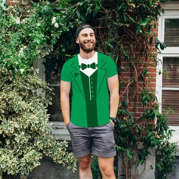 KYKU St Patricks Day Tshirt Men Leprechaun Costume Green Tuxedo T Shirt Irish Shamrock Clothing