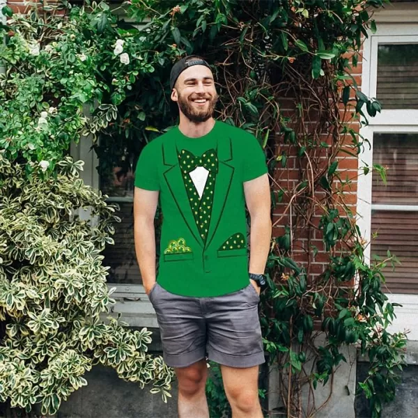 KYKU St Patricks Day Tshirt Men Leprechaun Costume Green Tuxedo T Shirt Irish Shamrock Clothing