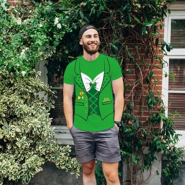 KYKU St Patricks Day Tshirt Men Leprechaun Costume Green Tuxedo T Shirt Irish Shamrock Clothing