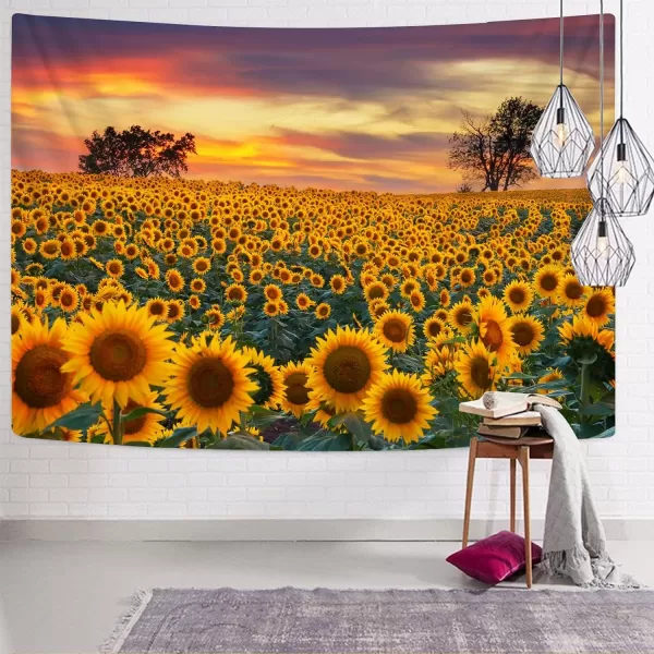 KYKU Sunflower Tapestry Wall Hanging Sunset Sunflowers Field Tapestry Golden Yellow Sunflowers Tapestries Warm Yellow Floral Plant Tapestry For Living Room Dorm Decor 