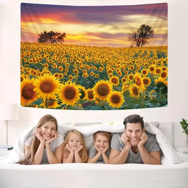 KYKU Sunflower Tapestry Wall Hanging Sunset Sunflowers Field Tapestry Golden Yellow Sunflowers Tapestries Warm Yellow Floral Plant Tapestry For Living Room Dorm Decor 