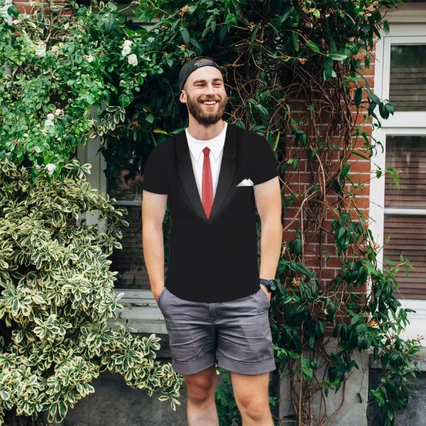 KYKU Tuxedo T-Shirts for Men Suit Tshirt Tux Costume T Shirts