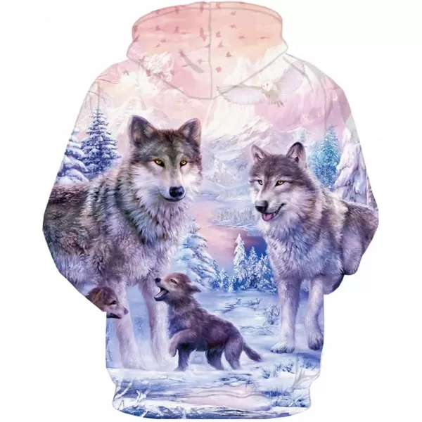 KYKU Wolf Hoodies for Men Pink Hoodie 3D Women Sweatshirt Pullover Graphic