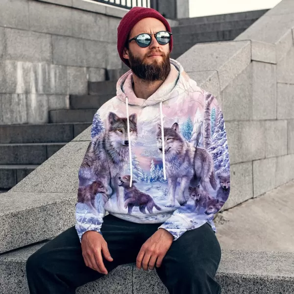 KYKU Wolf Hoodies for Men Pink Hoodie 3D Women Sweatshirt Pullover Graphic