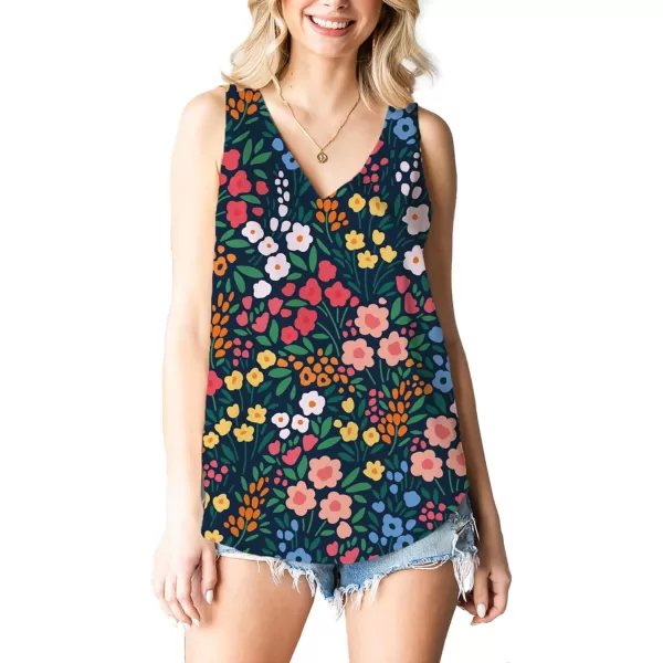 KYKU Women's Tank Top Summer Sleeveless T Shirt Casual V Neck Curved Hem Blouses