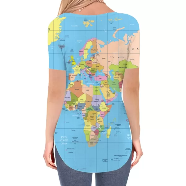 KYKU World Map Clothing Women V Neck Globe Tee Shirt Geography Teacher Gift