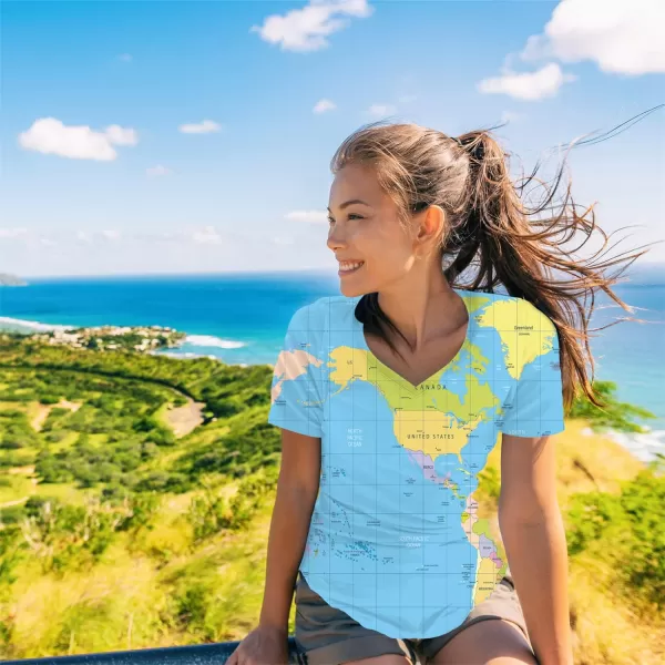 KYKU World Map Clothing Women V Neck Globe Tee Shirt Geography Teacher Gift
