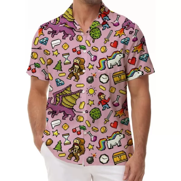 KYKU 80s Costume 90s Clothes Hawaiian Shirt for Men Button Down Shirts Short Sleeve Retro Disco Outfits