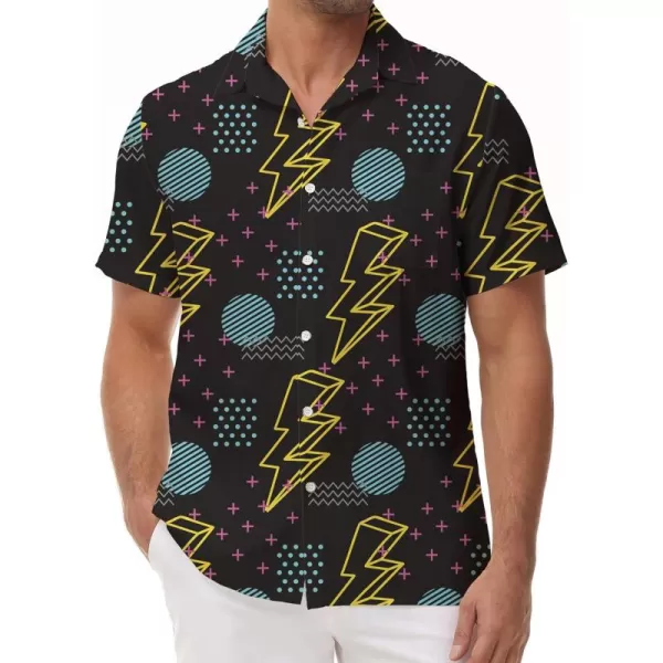 KYKU 80s Costume 90s Clothes Hawaiian Shirt for Men Button Down Shirts Short Sleeve Retro Disco Outfits