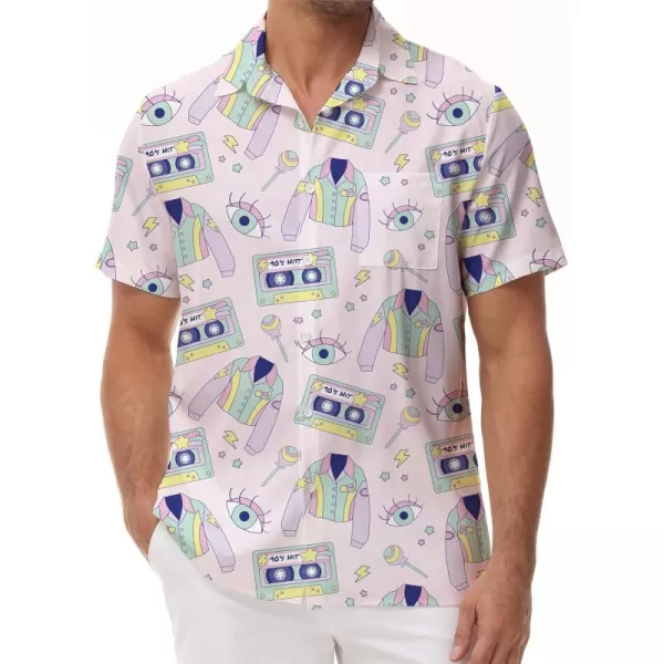 KYKU 80s Costume 90s Clothes Hawaiian Shirt for Men Button Down Shirts Short Sleeve Retro Disco Outfits