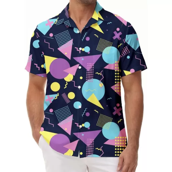 KYKU 80s Costume 90s Clothes Hawaiian Shirt for Men Button Down Shirts Short Sleeve Retro Disco Outfits