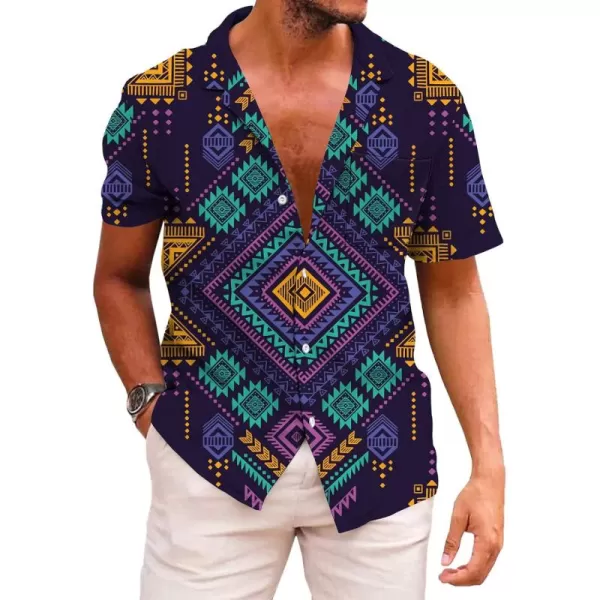 KYKU African Shirts for Men Dashiki 70s Outfits Print Button Down Shirt Men Short Sleeve Clothing
