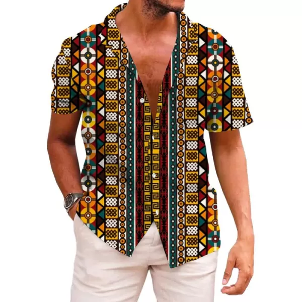 KYKU African Shirts for Men Dashiki 70s Outfits Print Button Down Shirt Men Short Sleeve Clothing