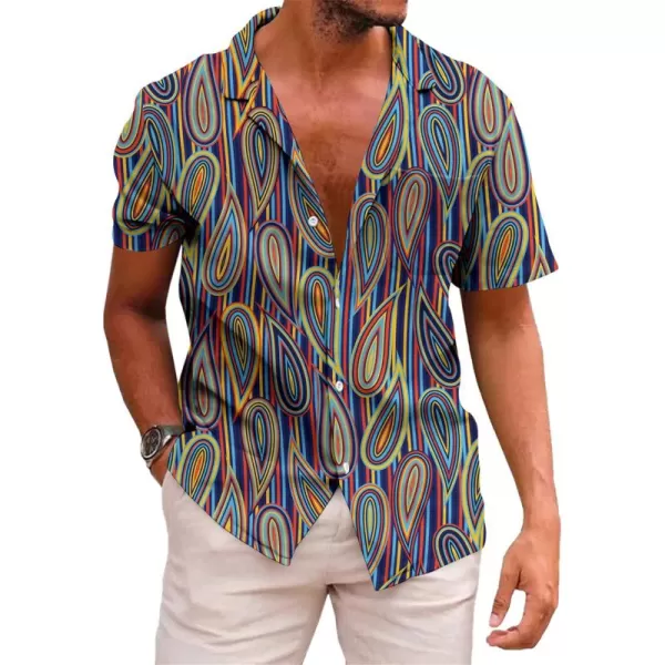 KYKU Hawaiian Shirt for Men Short Sleeve Button Down Summer Clothing Vacation Beach Shirts Stripe with Pockets