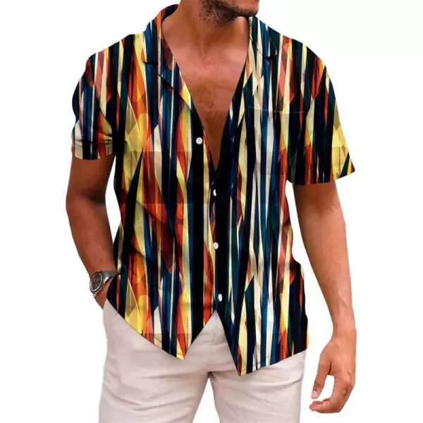 KYKU Hawaiian Shirt for Men Short Sleeve Button Down Summer Clothing Vacation Beach Shirts Stripe with Pockets