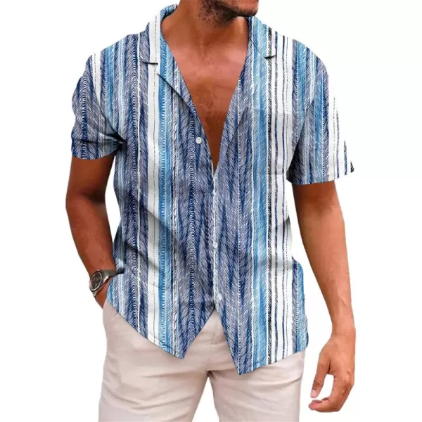 KYKU Hawaiian Shirt for Men Short Sleeve Button Down Summer Clothing Vacation Beach Shirts Stripe with Pockets