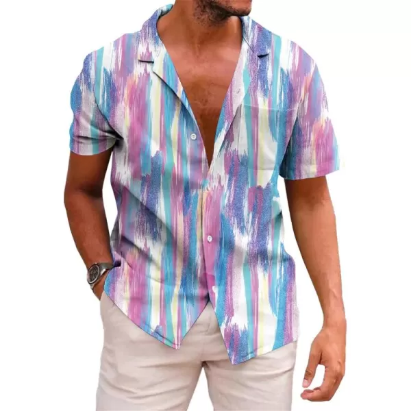 KYKU Hawaiian Shirt for Men Short Sleeve Button Down Summer Clothing Vacation Beach Shirts Stripe with Pockets