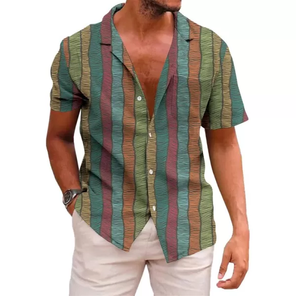 KYKU Hawaiian Shirt for Men Short Sleeve Button Down Summer Clothing Vacation Beach Shirts Stripe with Pockets