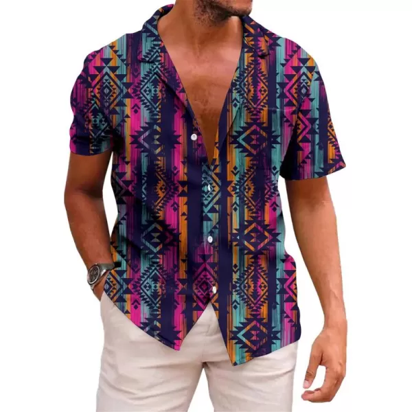 KYKU Hawaiian Shirt for Men Short Sleeve Button Down Summer Clothing Vacation Beach Shirts Stripe with Pockets
