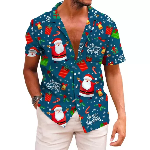 KYKU Hawaiian Shirts for Men Santa Claus Party Casual Button Down Short Sleeve Shirt with Pocket