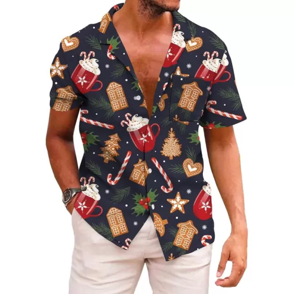 KYKU Hawaiian Shirts for Men Santa Claus Party Casual Button Down Short Sleeve Shirt with Pocket