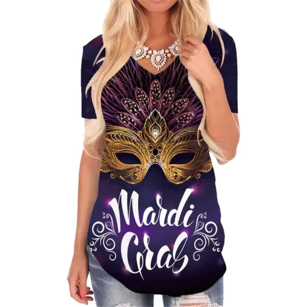 KYKU Mardi Gras Shirt for Women V-Neck Carnival Themed Tshirt Gift T Shirts