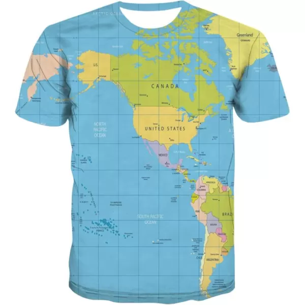 KYKU Men World Map Shirt Globe Costume Earth Print Geography Gifts for Adult