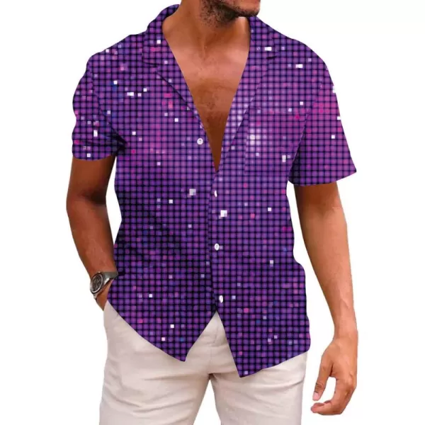 KYKU Men's 70's Disco Shirt Vintage Button Up Shirts Short Sleeve