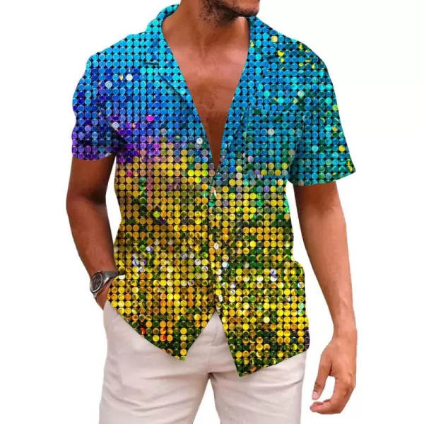 KYKU Men's 70's Disco Shirt Vintage Button Up Shirts Short Sleeve