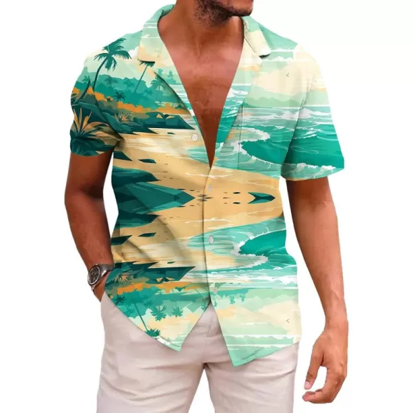 KYKU Men's Casual Button-Down Shirts Hawaiian Shirt Short Sleeve Beach Clothes with Pockets