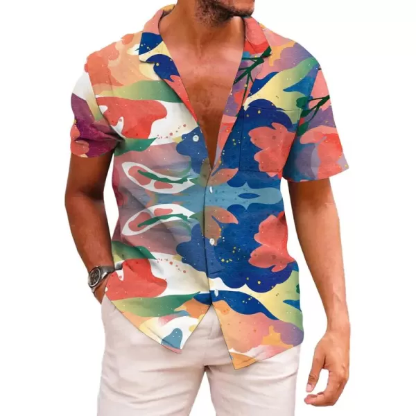 KYKU Men's Casual Button-Down Shirts Hawaiian Shirt Short Sleeve Beach Clothes with Pockets