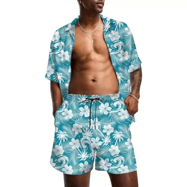 KYKU Mens Hawaiian Shirt and Short Set - Summer Short Sleeve Button Down Beach Shirts Tropical Vacation 2 Piece Outfits